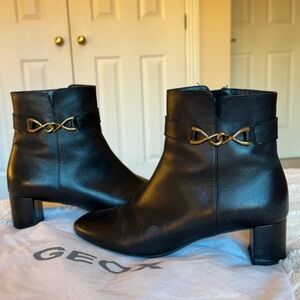 Geox Elegant Black Ankle Boots with Gold Accent
